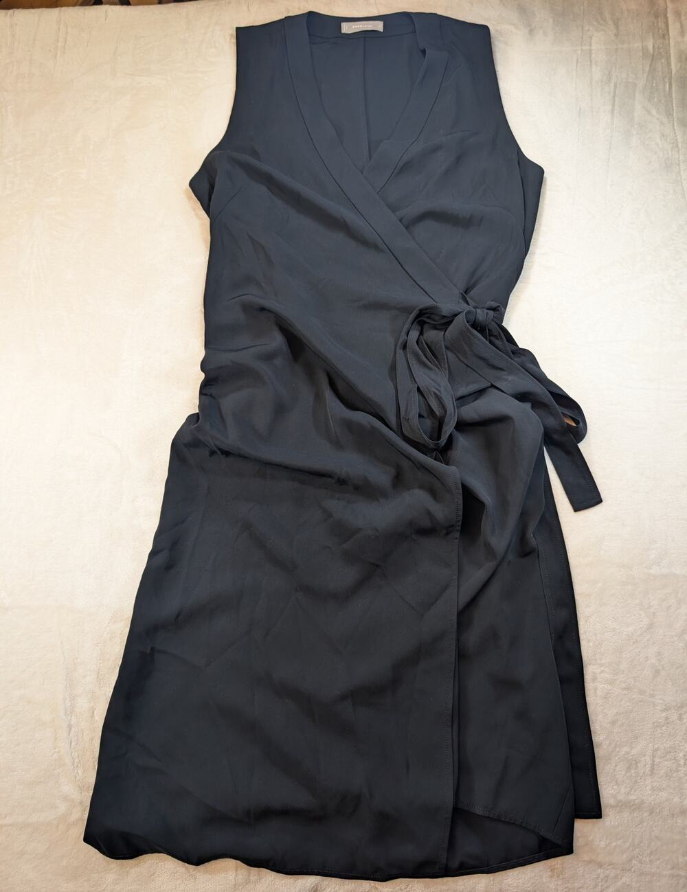 Everlane Women's Black Sleeveless Wrap Midi Dress Tie Waist Size 12